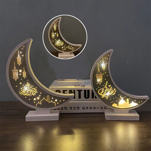 Lampe Led En Bois Eid Mubarak Ramadan, Veilleuse Lune Étoiles, Ornement De Bureau, Cadeau Pour Fête, Festival À Domicile, Lampe De Décoration