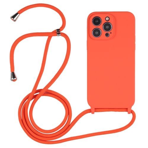 Étui En Silicone Liquide Pour Iphone 16 Plus Avec Lanière À Bandoulière - Orange
