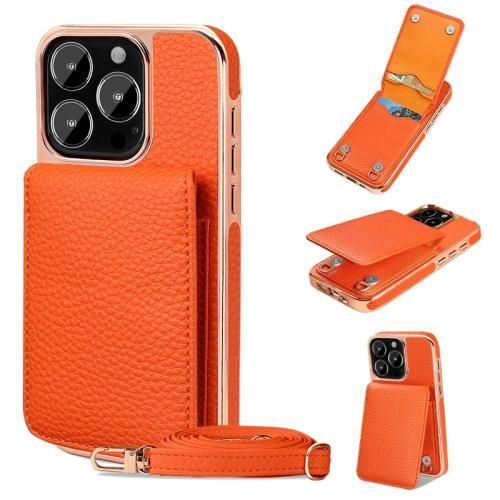 Étui Portefeuille En Pu Litchi Pour Iphone 16 Plus Vietao Avec Cordon (Orange)