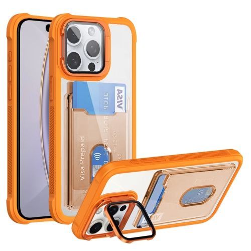 Étui Hybride En Acrylique Tpu Pour Iphone 16 Plus - Porte-Cartes (Orange)