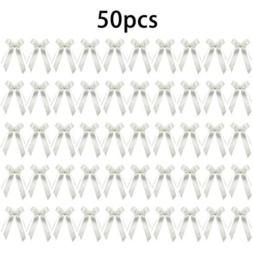 Boucles d'antenne en Polyester, 50 pièces, noeuds blancs, décoration pour sièges de voiture, Table, chaise, ruban
