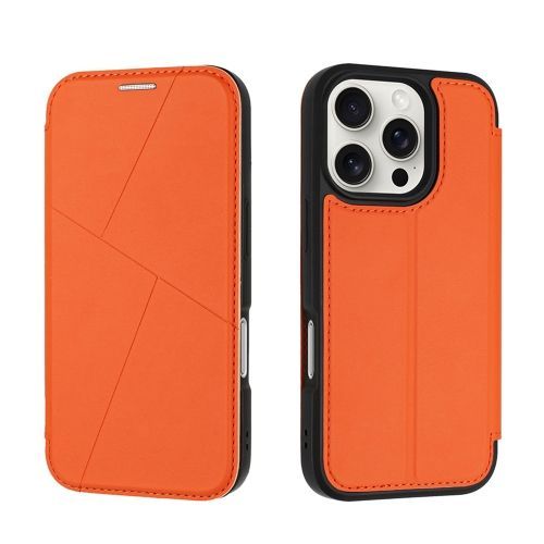 Étui En Cuir Magnetic Armor Series Pour Iphone 16 Plus Avec Emplacements Pour Cartes Rfid (Orange)