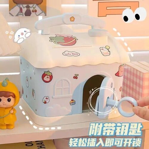 Tirelire verrouillable pour petite maison, bricolage créatif, belle petite maison, pour adultes et enfants, matériel fait à la main, crème en plastique