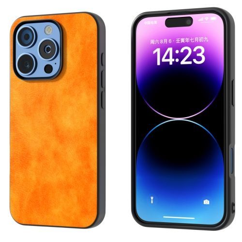 Coque Bicolore En Pu Texture Lichi Pour Iphone 16 Plus (Orange)