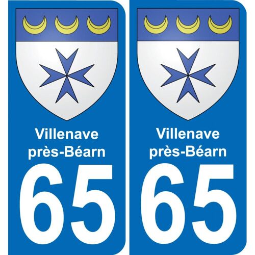 65 Villenave-Près-Béarn Autocollant Sticker Plaque Immatriculation Auto Ville - Arrondis