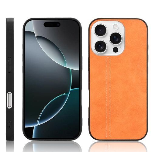Coque Arrière Couture Vache Pour Iphone 16 Plus (Orange)