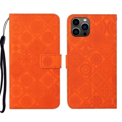 Étui En Cuir Gaufré Ethnique Pour Iphone 16 Plus (Orange)
