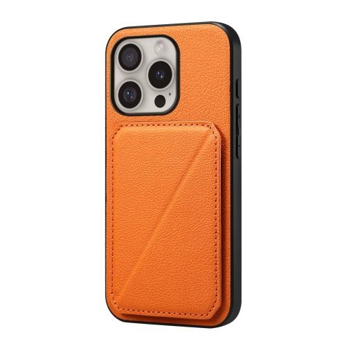 Étui D04 Pour Iphone 16 Plus - Double Fente Pour Cartes En Cuir De Veau (Orange)