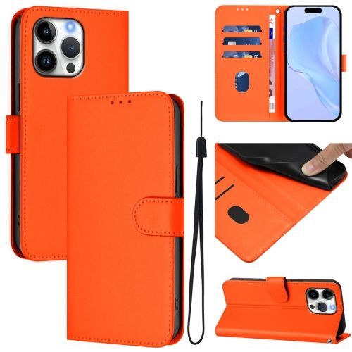 Étui En Cuir Uni Orange Avec Lanière Pour Iphone 16 Plus