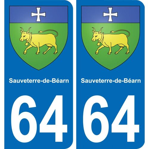 64 Sauveterre-De-Béarn Autocollant Sticker Plaque Immatriculation Auto Ville - Arrondis