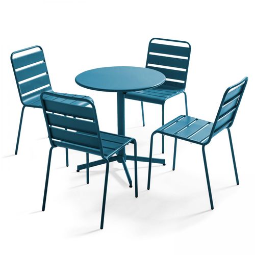 Table Ronde 70 Cm Plateau Inclinable Et 4 Chaises Bleu Pacific