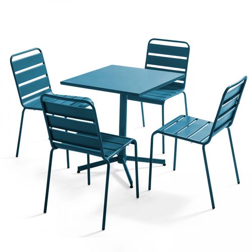 Table Carée 70 Cm Plateau Inclinable Et 4 Chaises Bleu Pacific