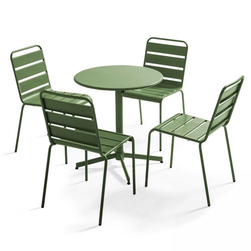 Table Ronde 70 Cm Plateau Inclinable Et 4 Chaises Vert Cactus