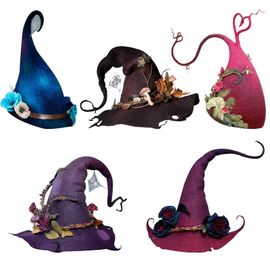Chapeau De Magicien Pour Halloween, Chapeau De Sorcière Pliable Fait À La Main Avec Des Fleurs Pour Femmes, Mascarade, Accessoire De Costume De Cosplay
