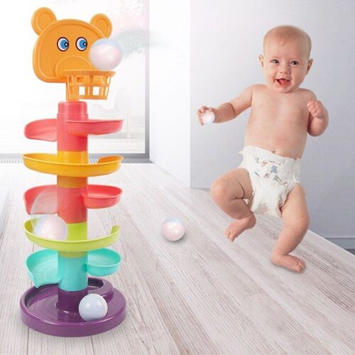 Jeu De Gouttes De Balle Pour Enfants, Jouet Montessori, Bloc D'empilage Interactif Éducatif Rotatif, Avec Panier, Jouet Sensoriel Pour Bébé, 1 Ensemble