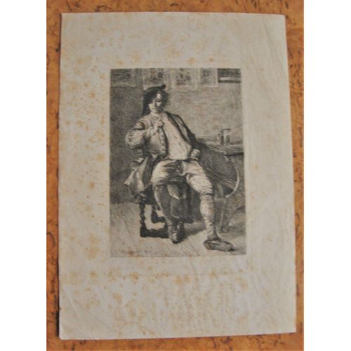 Meissonier 1818 Gravure Ancienne 19° Au Cabaret Graveur Rajon 1892