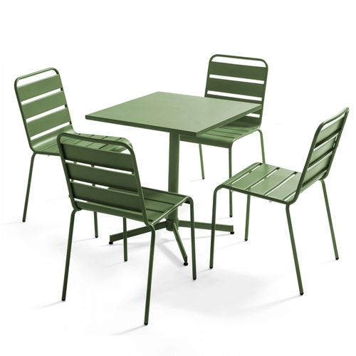 Table Carée 70 Cm Plateau Inclinable Et 4 Chaises Vert Cactus