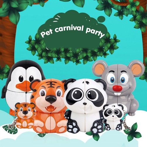 Mini Cube Animal 2x2, Porte-Clés Tigre, Panda, Pingouin, Puzzle, Jouet Éducatif Professionnel Pour Enfants, Cadeaux De Fête