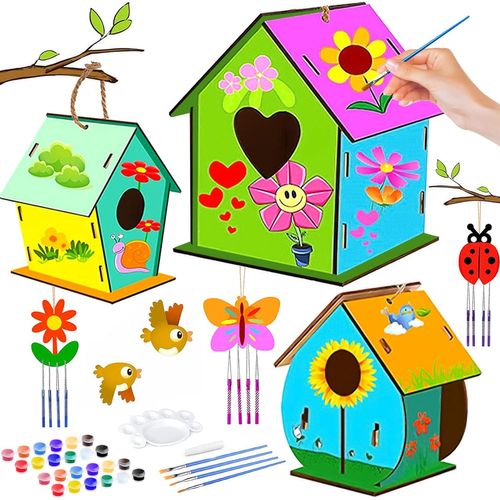 3 Pièce Maison D'oiseau Bricolage Kit Pour Enfant Construire Maison Oiseau En Bois Maison D'oiseau Peindre Jouet Kit De Loisir Créatif Activités Manuelles Pour Enfant Garçons Filles
