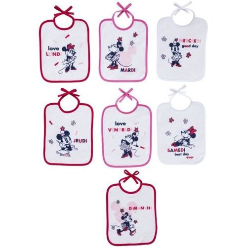 Disney Lot De 7 Bavoirs Journalier Minnie - Coton/Polyester - 20 X 25 Cm - Naissance