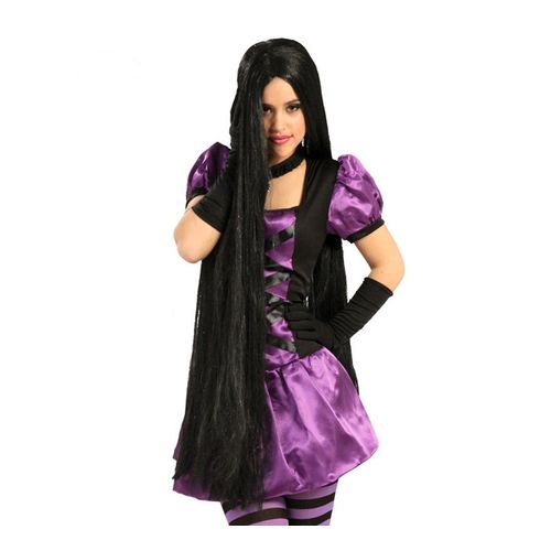 Perruque Longue Noire Extra Pour Halloween Et Carnaval (Taille Unique)