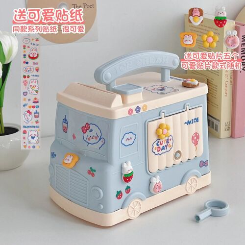 Patch Blue Sticker-5 - Tirelire Créative avec Serrure pour Enfants, Interrupteur Bus, Cadeau d'Anniversaire, Jouets d'Épargne