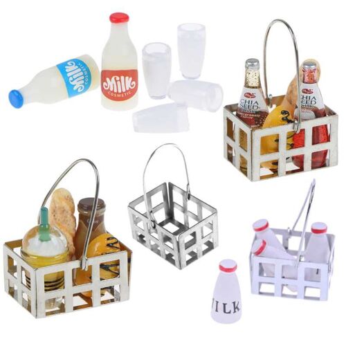 Panier En Métal Pour Aliments, Café, Vin, Pain, Bouteilles De Lait + Tasse À Lait, Petit Déjeuner, 1:12, Accessoires De Cuisine Miniatures Pour Maison De Poupée