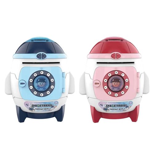 Bleu - Tirelire pour jouets, caisse enregistreuse, fusée de dessin animé, boîte de rangement avec mot de passe pour café, cadeau de fête pour garçons et filles