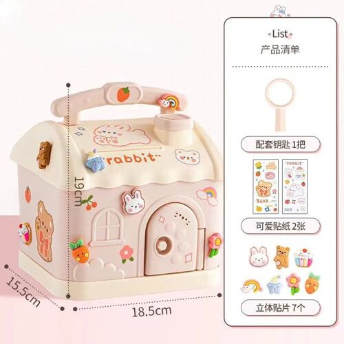 Rose - Tirelire carrée avec serrure et clé pour enfants, bricolage créatif, tirelire de dessin animé mignon, cadeaux de Noël et du Nouvel An pour les filles