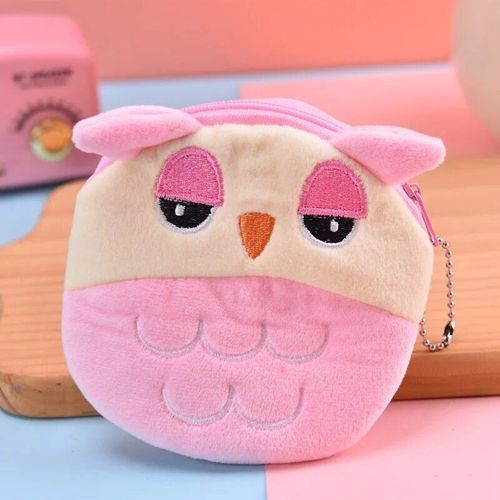 Rose - Hibou - Porte-Monnaie En Peluche Animal Marin, Pendentif Animal En Peluche, Sac De Rangement Animal De Dessin Animé, Sac Pour Casque, Pendentif Clé, 13cm