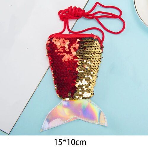 Rouge - Petit Sac À Dos Sirène En Peluche Pour Enfants, Porte-Monnaie À Paillettes, Sac De Rangement Pour Jouets, Cadeau Pour Enfants, Événement, 15cm