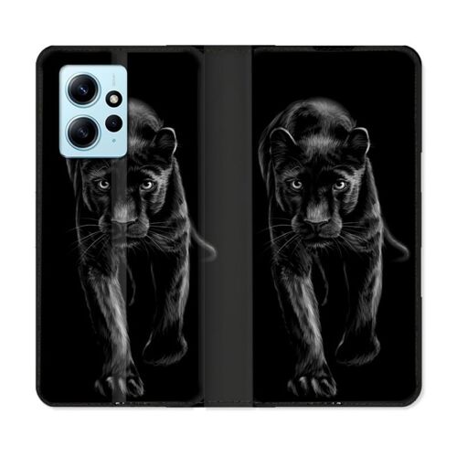 Housse Cuir Portefeuille Pour Xiaomi Redmi Note 12 4g Animal Panthère Noire