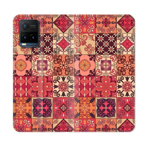 Housse Cuir Portefeuille Pour Vivo Y21 / Y21s / Y33s Texture Carreau Ciment Rouge