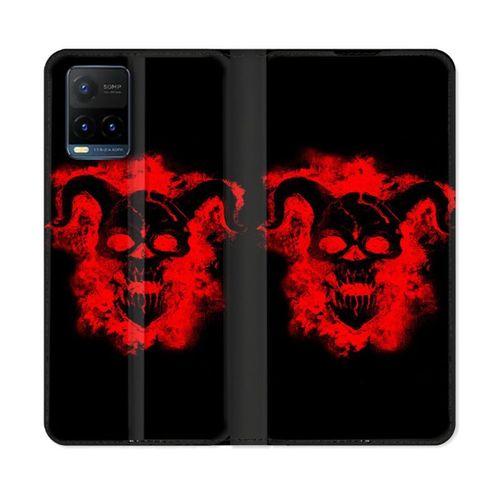 Housse Cuir Portefeuille Pour Vivo Y21 / Y21s / Y33s Tete De Mort Diable