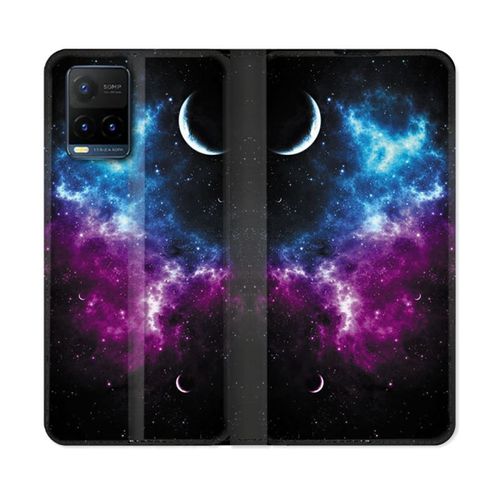 Housse Cuir Portefeuille Pour Vivo Y21 / Y21s / Y33s Univers Bleu Violet