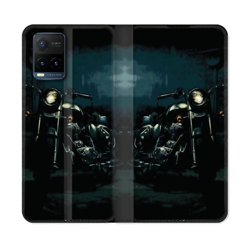 Housse Cuir Portefeuille Pour Vivo Y21 / Y21s / Y33s Moto Harley Vintage