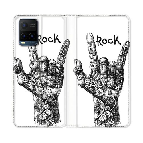 Housse Cuir Portefeuille Pour Vivo Y21 / Y21s / Y33s Musique Rock Main