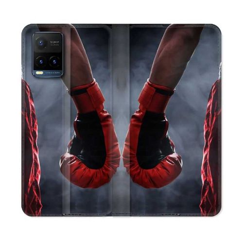 Housse Cuir Portefeuille Pour Vivo Y21 / Y21s / Y33s Sport Boxe Gant Rouge