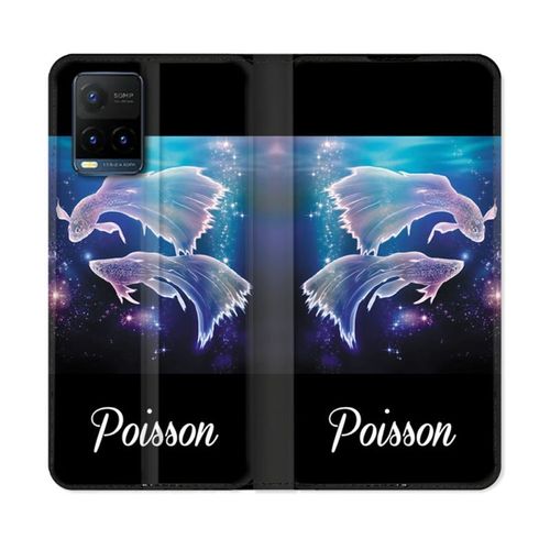Housse Cuir Portefeuille Pour Vivo Y21 / Y21s / Y33s Signe Zodiaque 2 Poisson