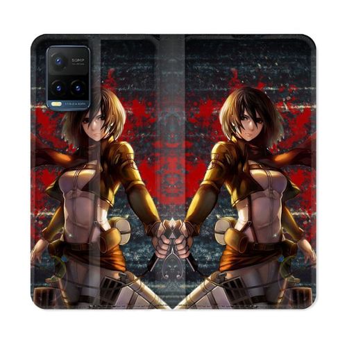 Housse Cuir Portefeuille Pour Vivo Y21 / Y21s / Y33s Manga Attaque Titans Mikasa