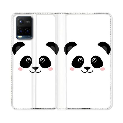 Housse Cuir Portefeuille Pour Vivo Y21 / Y21s / Y33s Animal Panda Blanc