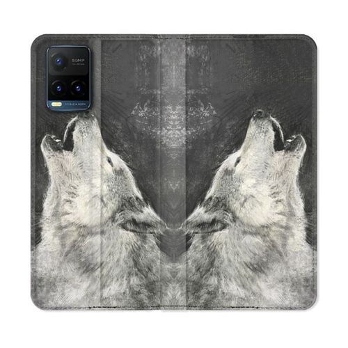 Housse Cuir Portefeuille Pour Vivo Y21 / Y21s / Y33s Animal Loup Hurlement