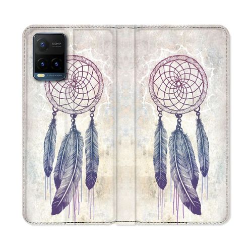 Housse Cuir Portefeuille Pour Vivo Y21 / Y21s / Y33s Zen Attrape Reve Blanc