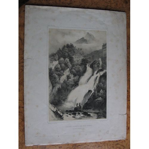 Gravure Ancienne 19 ° Cascade Valentin Aux Eaux-Bonnes Aquitaine