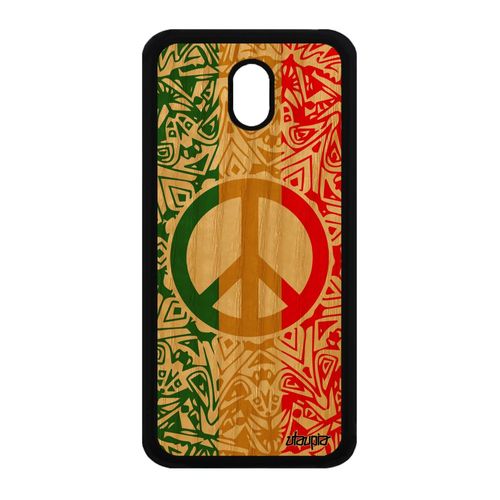 Coque Samsung Galaxy J3 2017 Bois Silicone Peace And Love Rigide & Rasta Jaune A