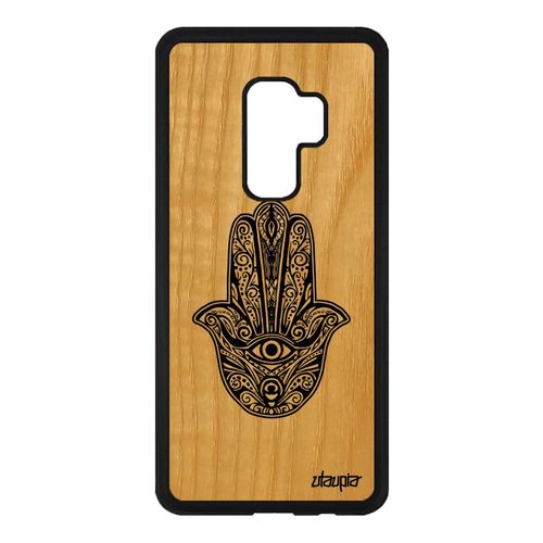 Coque S9 Plus En Bois Silicone Main De Fatma Khamsa Noir De Luxe Samsung Galaxy S9 Plus