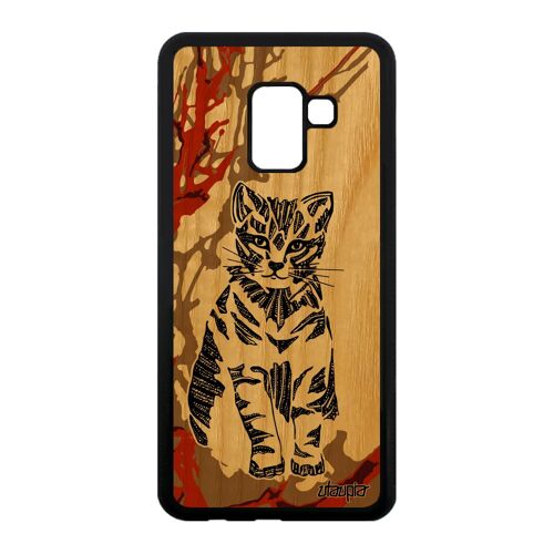 Coque En Bois Silicone Pour Galaxy A8 2018 Chat Motif Tigré Housse Petit Samsung Galaxy A8 2018