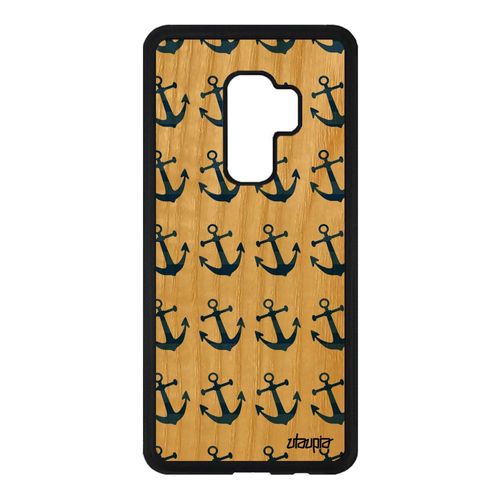 Coque Bois Ancre Samsung Galaxy S9 Plus Silicone Portable Vintage Antichoc Homme