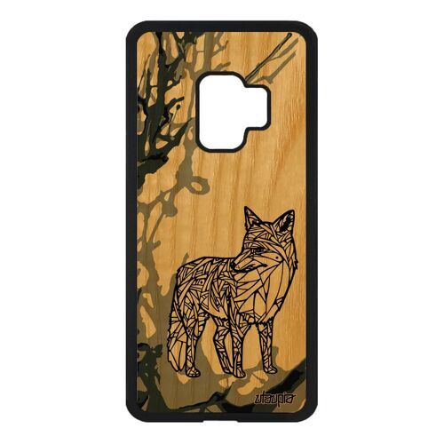 Coque Galaxy S9 en bois veritable et silicone renard case Gris ethnique Samsung Galaxy S9