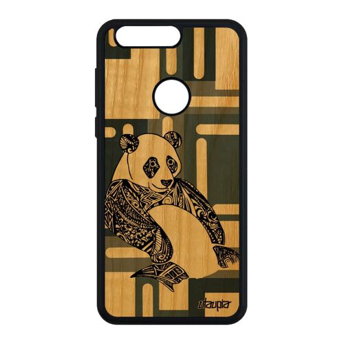 Coque en bois Honor 8 silicone panda ethnique animal tribal Gris swag homme case
